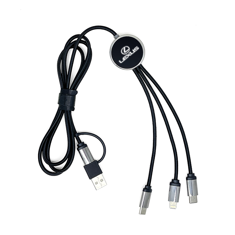 Illum 3-in-1 Light-Up Charging Cable With Dual Type C And Lightning Connector